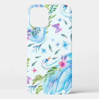 Funda Para iPhone 12 Lago de cisne, acuarela lindo patrón sin costuras.