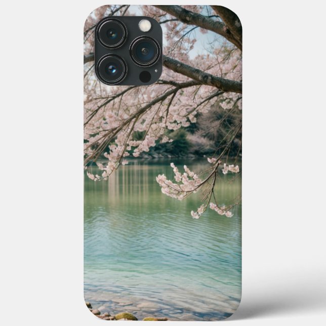 Funda De Case-Mate Para iPhone lago de flores de cerezo (Reverso )