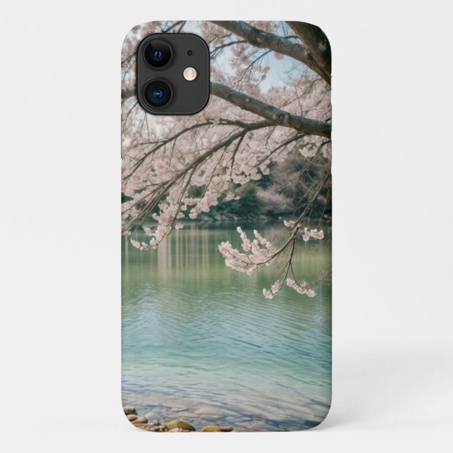 Funda De Case-Mate Para iPhone lago de flores de cerezo (Reverso)