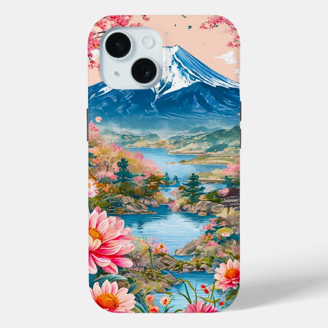 Funda De Case-Mate Para iPhone Lago de Montaña con Flores en Floración (Reverso )