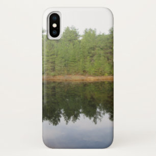 Funda Para iPhone X Lago de reflexión de árbol de pino