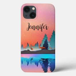 Funda Para iPhone 13 Lago invernal con ciervo