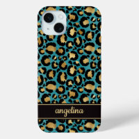 Lámina de Oro en Estampado de Leopardo Verde Agua 