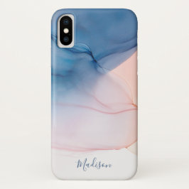 Funda Para iPhone X Lámina de tinta azul y rosa abstracta con nombre