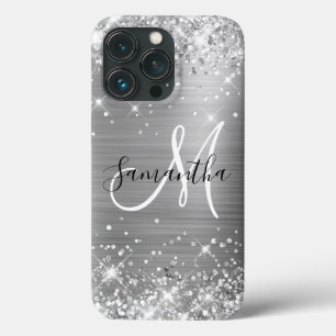 Funda Para iPhone 13 Pro Laminado de plata brillante con monograma elegante
