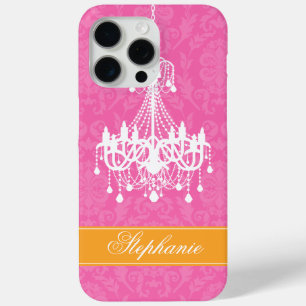 Funda Para iPhone 15 Pro Max Lámpara de color rosa vintage y patrón de Damasco
