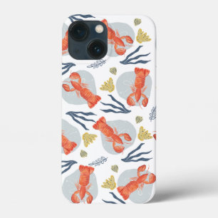 Funda Para iPhone 13 Mini Langosta Cangrejo de Río Mariscos Bajo Patrón de A