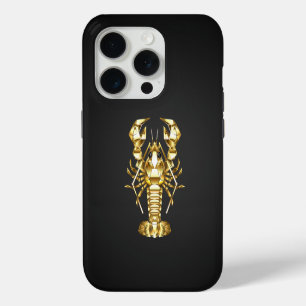 Funda Para iPhone 15 Pro Langosta de bogavante poligonal dorada sobre negro