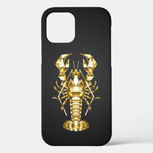 Funda Para iPhone 12 Pro Langosta de bogavante poligonal dorada sobre negro