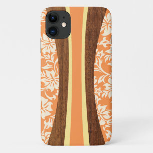 Funda Para iPhone 11 Laniakea Hawaiian Faux Wood Naranja Surfboard