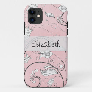 Funda Para iPhone 11 Las flores negras grises rosadas cosieron la
