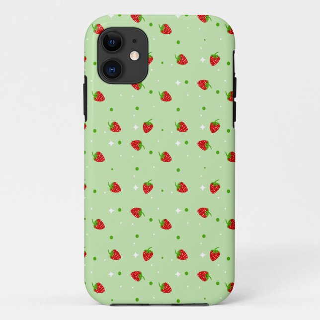 Funda De Case-Mate Para iPhone Las fresas modelan con el fondo verde (Reverso)