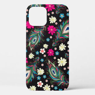 Funda Para iPhone 12 Las plumas de pavo real de bordado son un patrón i