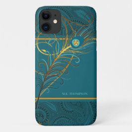 Funda Para iPhone 11 Las plumas de pavo real en la Verde azulada Paisle