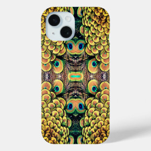 Funda Para iPhone 15 Las plumas de pavo real verde esmeralda y oro
