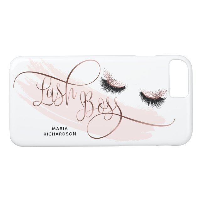 Funda De Case-Mate Para iPhone Lash Boss Makeup Eyebrow Ojos Lazas Rosa Oro (Reverso (horizontal))
