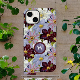 Funda Para iPhone 14 De Case-Mate Lavanda de época y acuarela de Borgoña Clematis