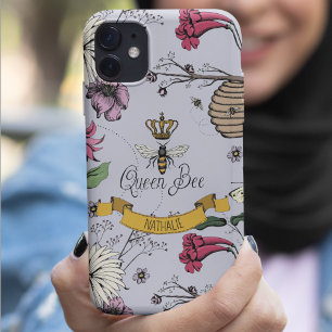 Funda Para iPhone 11 Lavanda de moda, abeja y corona reina de oro y neg