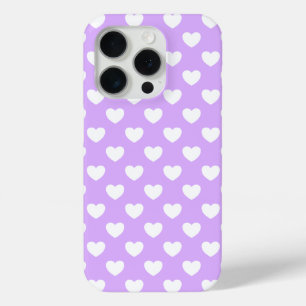 Funda Para iPhone 15 Pro Lavanda Femenina Y Patrón Corazón Blanco Cuto