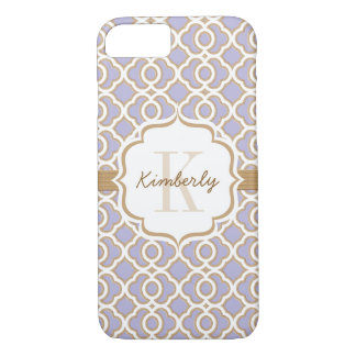 Funda Para iPhone 8/7 Lavanda monogramo y hoja de quatremia dorada