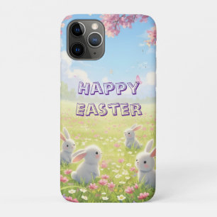 Funda Para iPhone 11 Pro Lavanda Pascua Lindo Conejo Blanco Floral Primaver