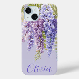 Funda Para iPhone 15 Lavanda púrpura acuarela glicinia floral lilac