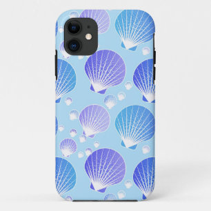 Funda Para iPhone 11 Lavanda y conchas azules en azul pálido