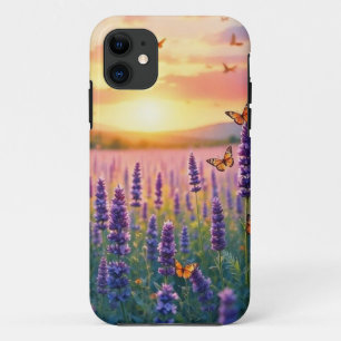 Funda Para iPhone 11 Lavander y mariposas al atardecer