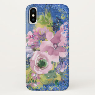 Funda Para iPhone X Lavender Blues Watercolor Floral Purpurina