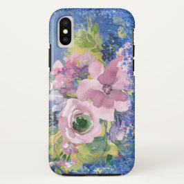 Funda Para iPhone X Lavender Blues Watercolor Floral Purpurina