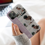 Funda Para iPhone 13 Lavender couple names 3 photos collage grid<br><div class="desc">Modern pastel lavender purple heart couples names 4 photos collage grid,  perfect gift for a couple or best friends.</div>