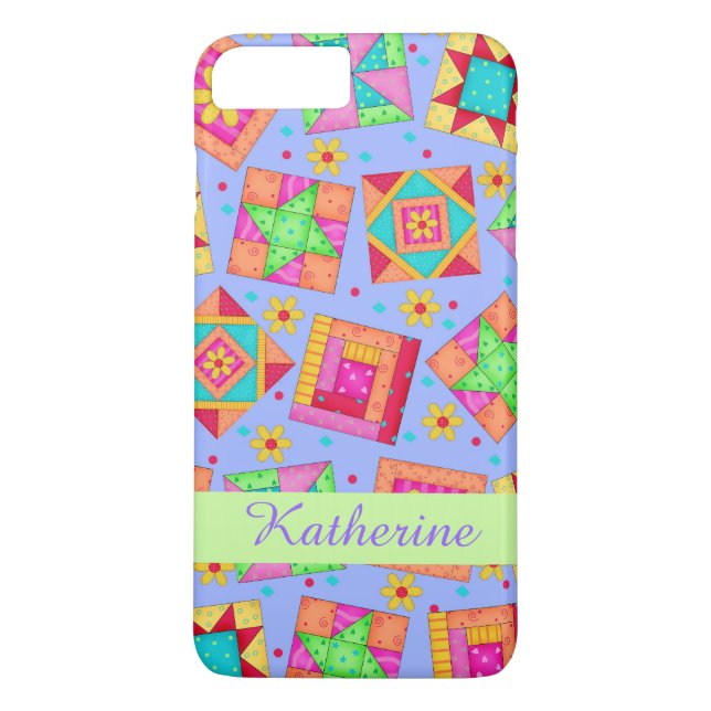 Funda De Case-Mate Para iPhone Lavender Patchwork Quilt Art Name Personalizado (Reverso)