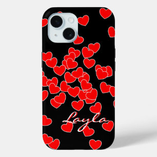 Funda Para iPhone 15 Layla - Plantilla de texto, corazones rojos llamat