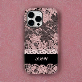 Funda Para iPhone 14 Pro Max De Case-Mate Lazo rosa Feminiente que bordea el negro con las i
