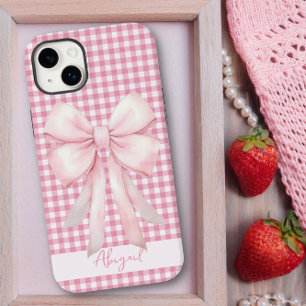 Funda Para iPhone 14 Plus De Case-Mate Lazo Rosa Niña Cuadro de Gingham Personalizado