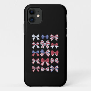 Funda Para iPhone 11 Lazos Americanos Coquette Rojos Blancos Y Azules 4