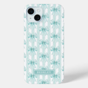 Funda Para iPhone 15 Mini Lazos Coquette Acuáticos en Rayas Monogramadas