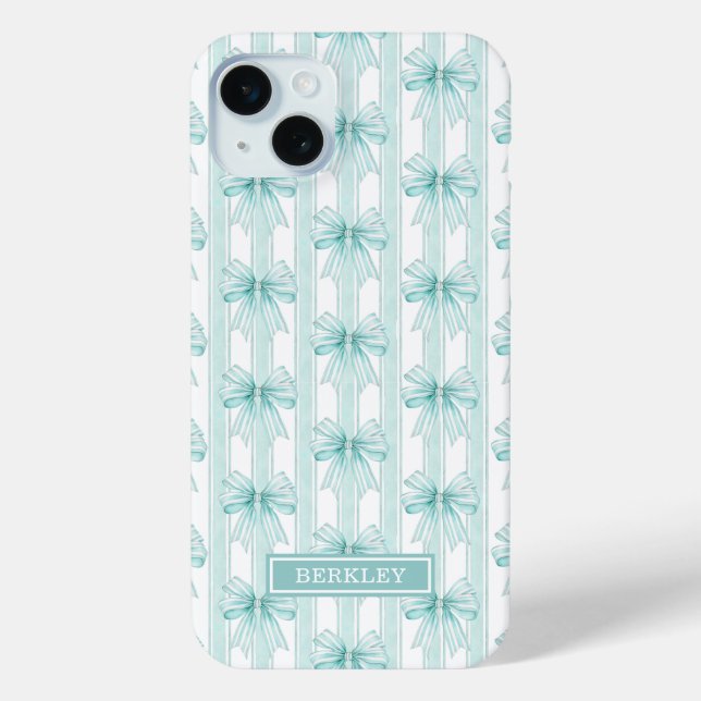 Funda De Case-Mate Para iPhone Lazos Coquette Acuáticos en Rayas Monogramadas (Reverso )