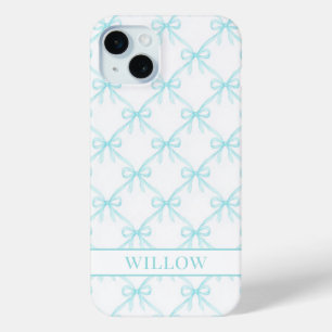Funda Para iPhone 15 Mini Lazos de Acuarela Aqua Coquette