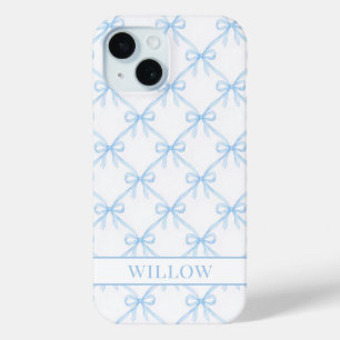 Funda Para iPhone 15 Lazos de acuarela azules Coquette