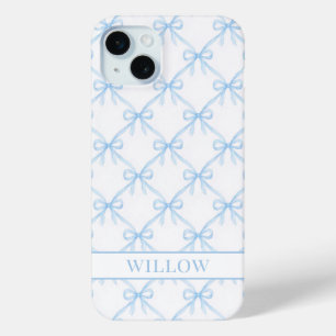 Funda Para iPhone 15 Mini Lazos de acuarela azules Coquette