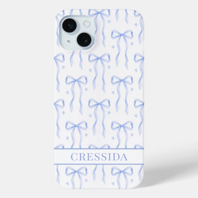 Funda De Case-Mate Para iPhone Lazos de Coqueta Azules Monogramados (Reverso )