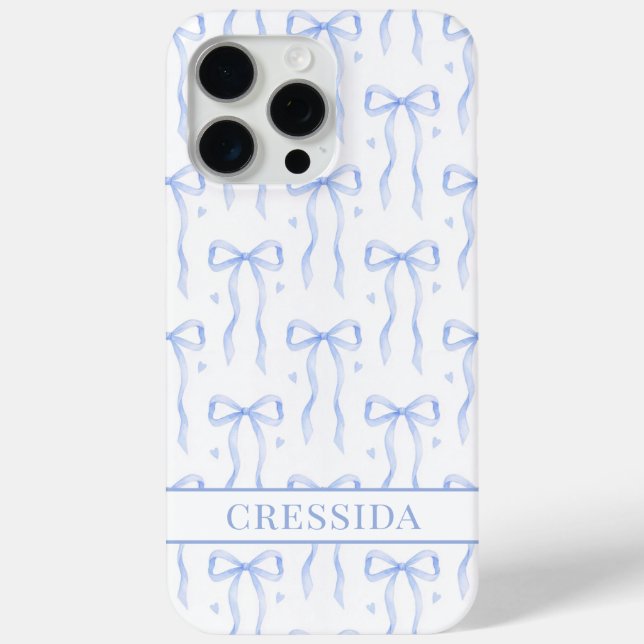 Funda De Case-Mate Para iPhone Lazos de Coqueta Azules Monogramados (Reverso )