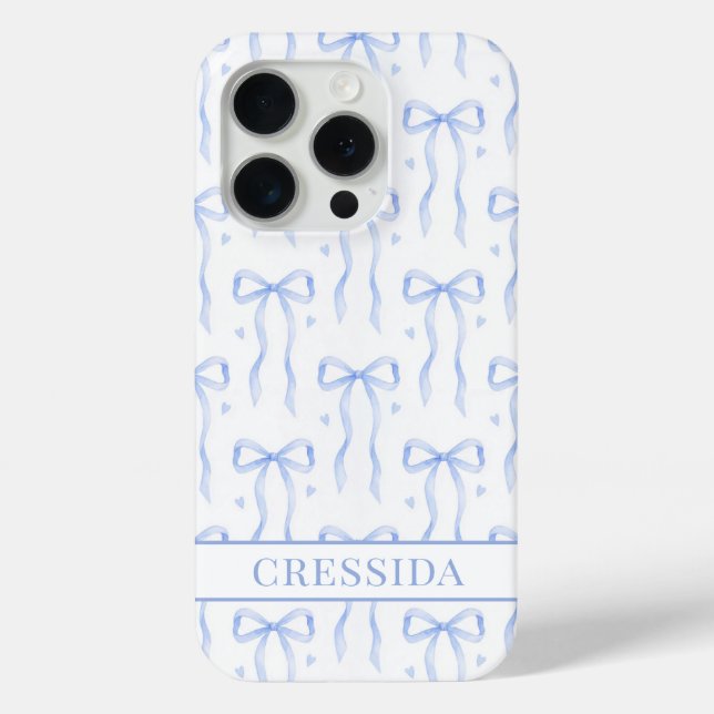 Funda De Case-Mate Para iPhone Lazos de Coqueta Azules Monogramados (Reverso )