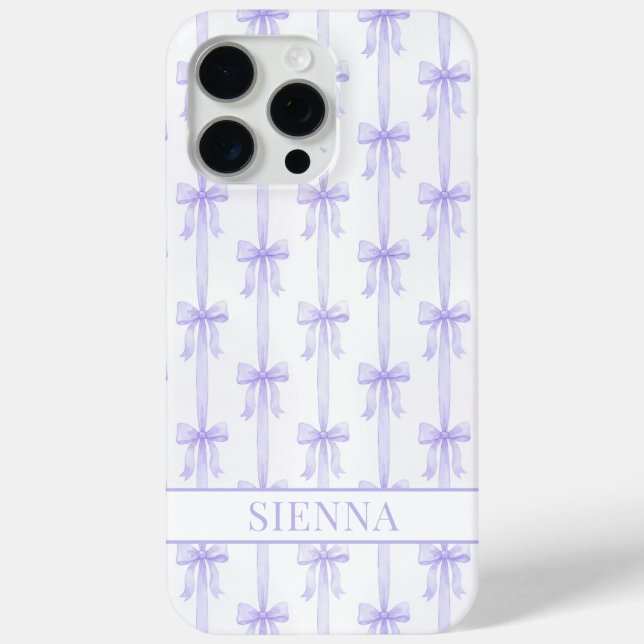 Funda De Case-Mate Para iPhone Lazos de Coqueta Morada Monogramados a Rayas (Reverso )