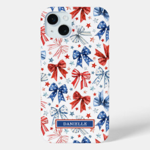 Funda Para iPhone 15 Mini Lazos de Coqueta Patriótica Monogramados