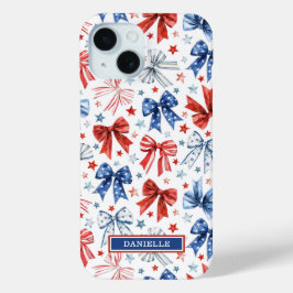 Funda Para iPhone 15 Lazos de Coqueta Patriótica Monogramados