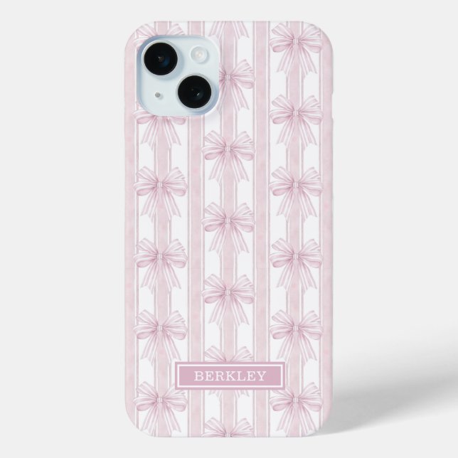Funda De Case-Mate Para iPhone Lazos de Coqueta Rosa en Rayas Monogramadas (Reverso )