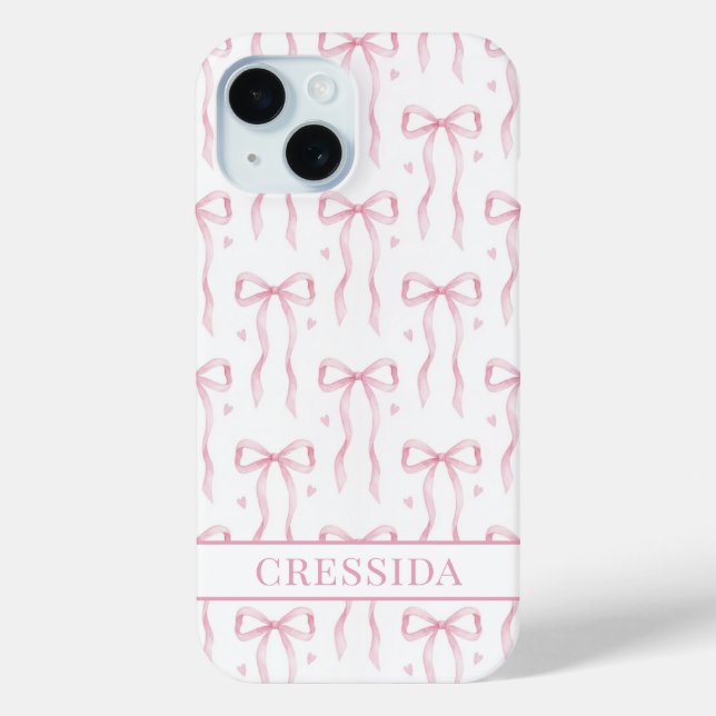 Funda De Case-Mate Para iPhone Lazos de Coqueta Rosa Monogramados (Reverso )