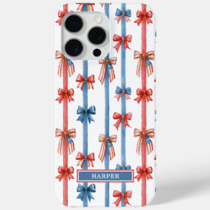 Funda Para iPhone 15 Pro Max Lazos Patrióticos y Rayas Monogramadas